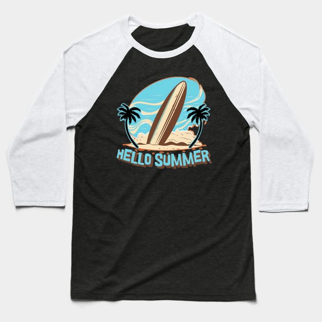 Hello Summer Bye School Vintage Funny Surfer Riding Surf Surfing Lover Gifts Baseball T-Shirt by Customo